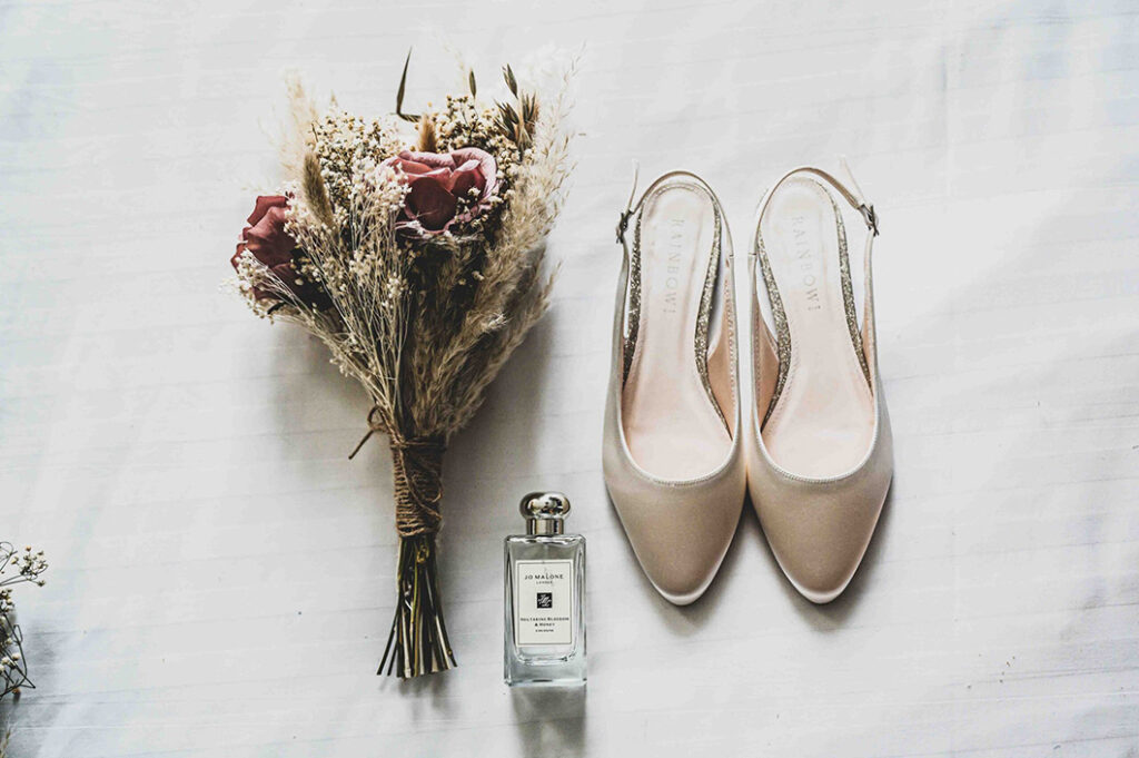 Elegant wedding accessories styled for a North East photographer’s detail image